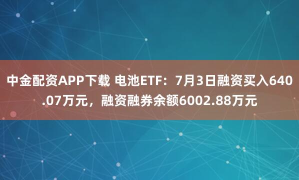 中金配资APP下载 电池ETF：7月3日融资买入640.07万元，融资融券余额6002.88万元